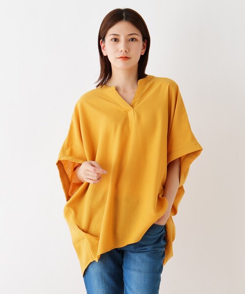 SHOO・LA・RUE（シューラルー）の「◆【S-3L】フレンチリネンドルマンスキッパー（シャツ/ブラウス・レディース・ライトブルー/オフホワイト/グレー系その他3/ブラウン系/ピンク系/マスタード/ブラック/ネイビー系2/ホワイト系/ベージュ・02/03/04/01/05）」の9枚目の写真