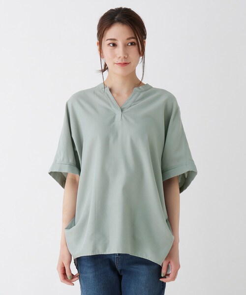 SHOO・LA・RUE（シューラルー）の「◆【S-3L】フレンチリネンドルマンスキッパー（シャツ/ブラウス・レディース・ライトブルー/オフホワイト/グレー系その他3/ブラウン系/ピンク系/マスタード/ブラック/ネイビー系2/ホワイト系/ベージュ・02/03/04/01/05）」の11枚目の写真