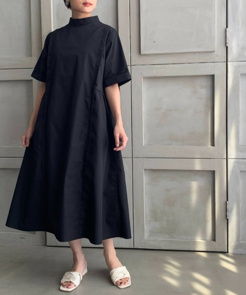 moment+（モーメントプラス）の「T/Cブロードタックフレアワンピース（シャツワンピース・レディース・オレンジ/オフホワイト/カーキ/ブラウン/ベージュ/ブラック・M/L）」の2枚目の写真