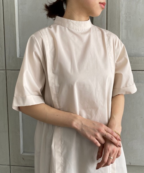 moment+（モーメントプラス）の「T/Cブロードタックフレアワンピース（シャツワンピース・レディース・オレンジ/オフホワイト/カーキ/ブラウン/ベージュ/ブラック・M/L）」の9枚目の写真