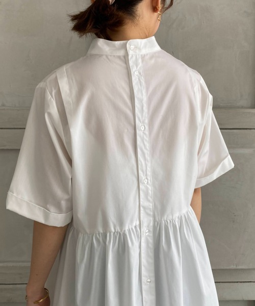 moment+（モーメントプラス）の「T/Cブロードタックフレアワンピース（シャツワンピース・レディース・オレンジ/オフホワイト/カーキ/ブラウン/ベージュ/ブラック・M/L）」の15枚目の写真