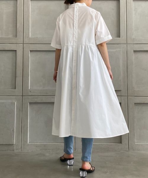 moment+（モーメントプラス）の「T/Cブロードタックフレアワンピース（シャツワンピース・レディース・オレンジ/オフホワイト/カーキ/ブラウン/ベージュ/ブラック・M/L）」の7枚目の写真