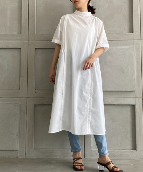 moment+（モーメントプラス）の「T/Cブロードタックフレアワンピース（シャツワンピース・レディース・オレンジ/オフホワイト/カーキ/ブラウン/ベージュ/ブラック・M/L）」の11枚目の写真