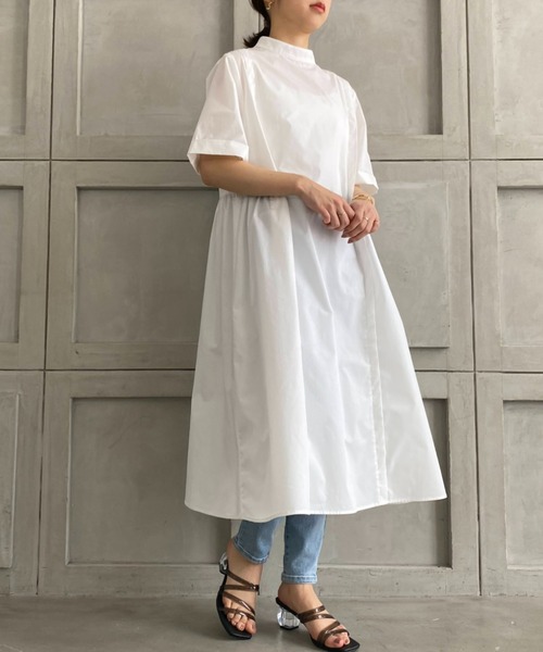 moment+（モーメントプラス）の「T/Cブロードタックフレアワンピース（シャツワンピース・レディース・オレンジ/オフホワイト/カーキ/ブラウン/ベージュ/ブラック・M/L）」の19枚目の写真