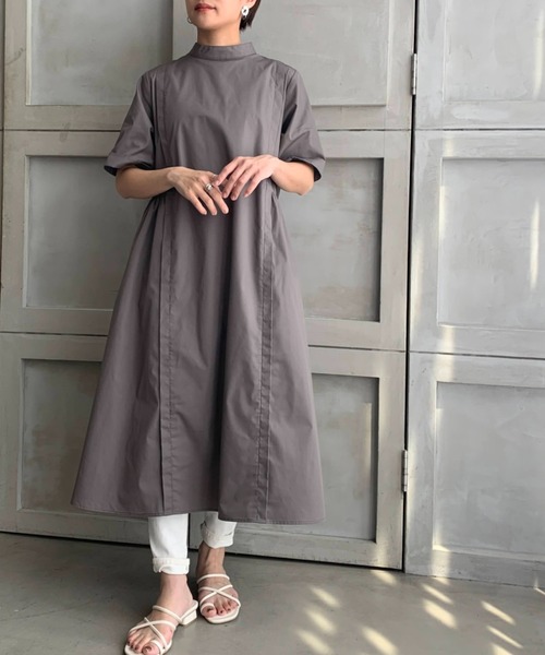 moment+（モーメントプラス）の「T/Cブロードタックフレアワンピース（シャツワンピース・レディース・オレンジ/オフホワイト/カーキ/ブラウン/ベージュ/ブラック・M/L）」の8枚目の写真