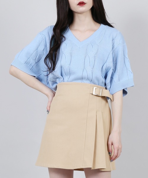 PUNYUS（プニュズ）の「ケーブルニットトップス（Tシャツ/カットソー・レディース・ブラック/アイボリー/グリーン/ライトピンク/ブルー・1/3/4/2）」の5枚目の写真