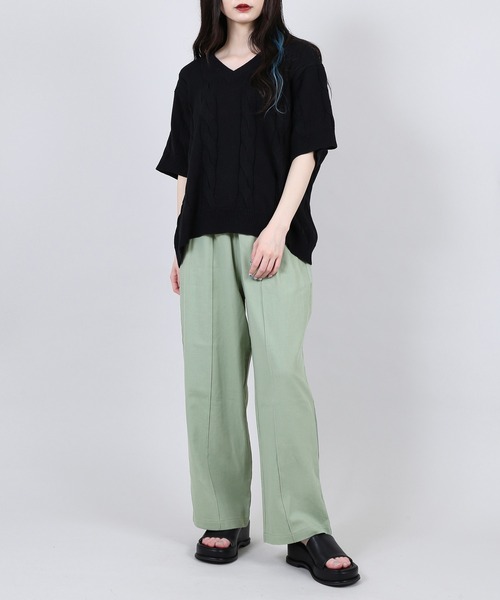 PUNYUS（プニュズ）の「ケーブルニットトップス（Tシャツ/カットソー・レディース・ブラック/アイボリー/グリーン/ライトピンク/ブルー・1/3/4/2）」の3枚目の写真