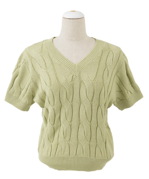 PUNYUS（プニュズ）の「ケーブルニットトップス（Tシャツ/カットソー・レディース・ブラック/アイボリー/グリーン/ライトピンク/ブルー・1/3/4/2）」の6枚目の写真