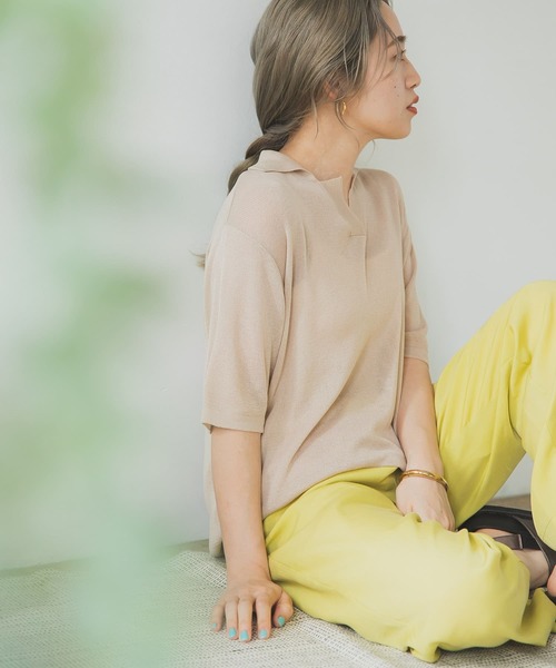 ITEMS URBANRESEARCH（アイテムズ アーバンリサーチ）の「ポロニットTシャツ（ニット/セーター・レディース・ベージュ/チャコールグレー/ブルー・FREE）」の19枚目の写真