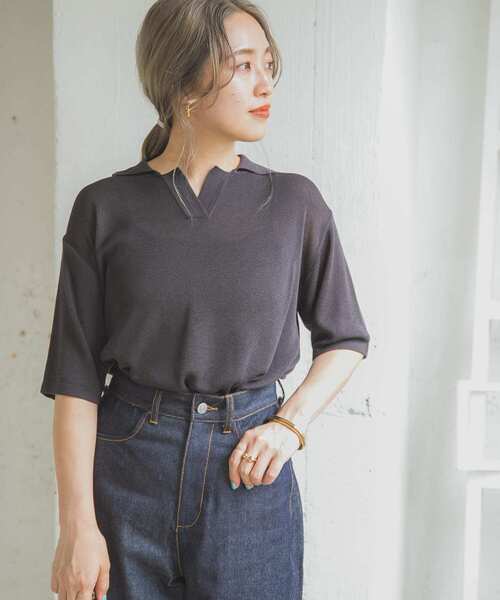 ITEMS URBANRESEARCH（アイテムズ アーバンリサーチ）の「ポロニットTシャツ（ニット/セーター・レディース・ベージュ/チャコールグレー/ブルー・FREE）」の14枚目の写真