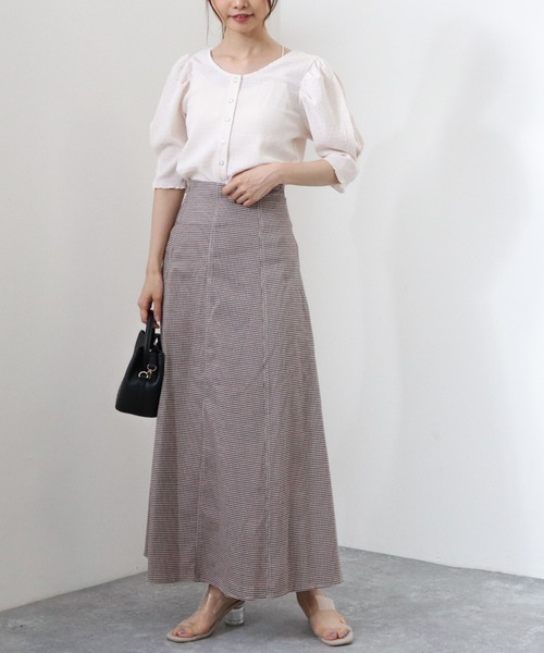 archives（アルシーヴ）の「チェックバックレースアップスカート（スカート・レディース・マスタード/オレンジ/ブラウン・MEDIUM）」の4枚目の写真