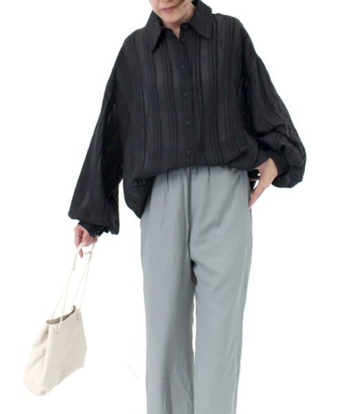 STYLEBLOCK(スタイルブロック)の「ドビーストライプオーバーサイズシャツ(シャツ/ブラウス・レディース・ホワイト/ブラック/マスタード・M)」の3枚目の写真