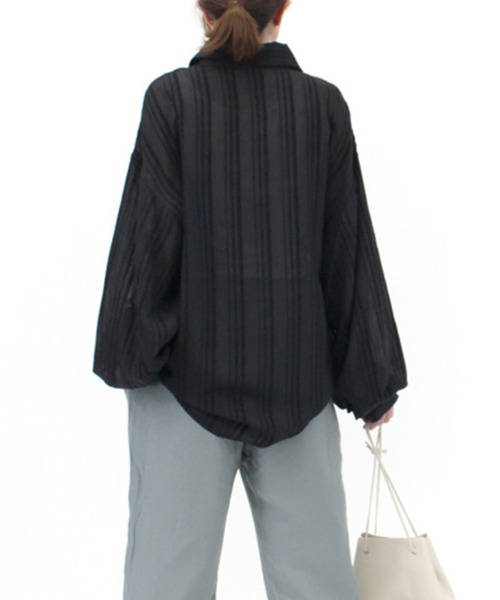 STYLEBLOCK(スタイルブロック)の「ドビーストライプオーバーサイズシャツ(シャツ/ブラウス・レディース・ホワイト/ブラック/マスタード・M)」の4枚目の写真