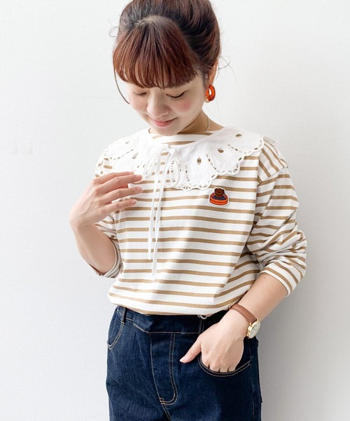 studio CLIP（スタディオクリップ）の「巾着付き肩ボタンボーダープルオーバー〔Dick Brunaコラボ〕（Tシャツ/カットソー・レディース・レッド/ブルー/ベージュ・FREE）」の2枚目の写真
