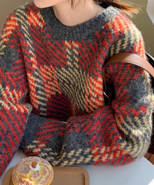 Girly Doll（ガーリードール）の「ジャガードチェックセーター（ニット/セーター・レディース・グレー/オレンジ/オレンジ系その他/グレー系その他・F）」の9枚目の写真
