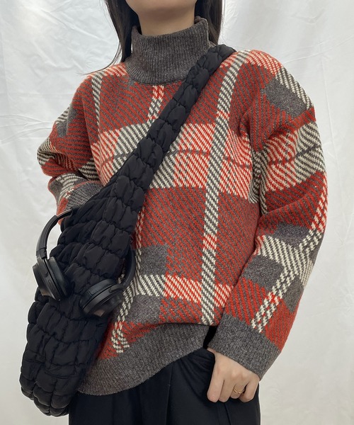 正規品♡パウダーネコジャガード上下セット♡カーキ セール】ジャガードチェックセーター（ニット/セーター）｜Girly