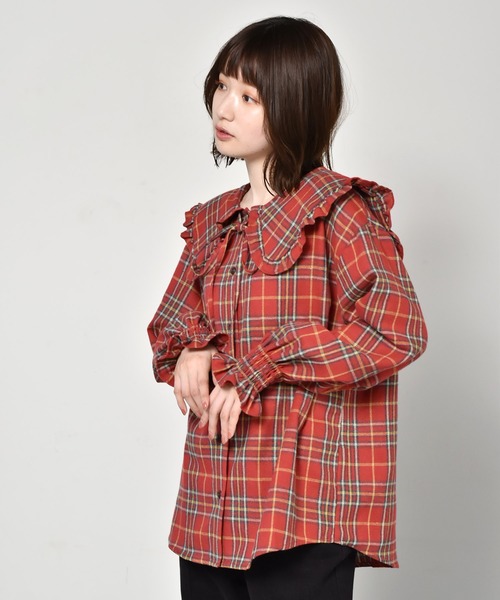 RETRO GIRL（レトロガール）の「フリル襟チェックブラウス（シャツ