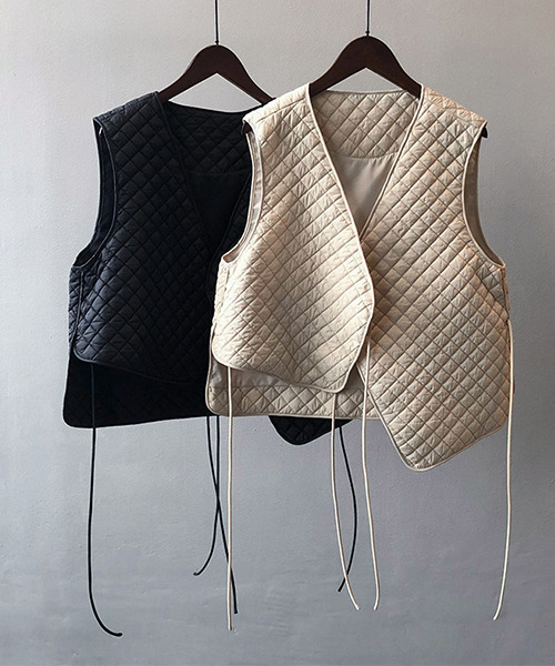 c.u.l（シーユーエル）の「【c.u.l:w】アシンメトリーキルティングコットンベスト culw130（ベスト・レディース・ブラック/アイボリー・M/L）」の14枚目の写真