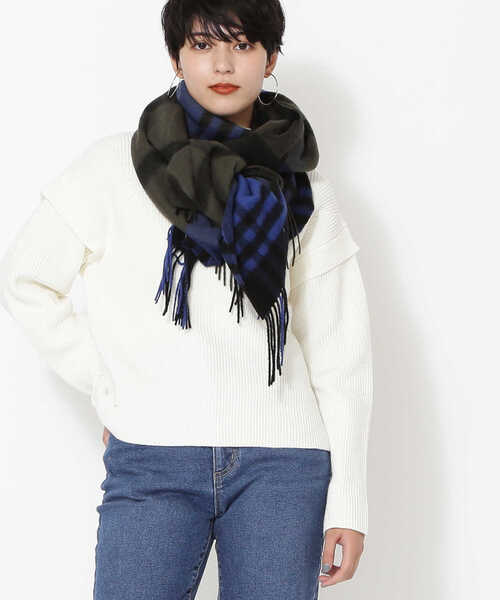 NATURAL BEAUTY BASIC（ナチュラルビューティーベーシック）の「ＴＷＥＥＤＭＩＬＬブロックチェックマフラー（ストール/ショール・レディース・ブラック/キャメル/ブルー・FREE）」の14枚目の写真