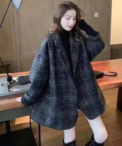 sakishimatokyo（サキシマトーキョー）の「チェックオーバージャケット（テーラードジャケット・レディース・ベージュ/ネイビー/ブラウン/ピンク・FREE）」の6枚目の写真