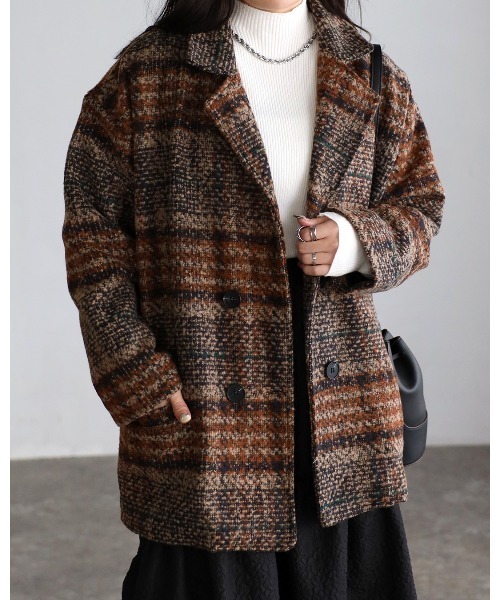 sakishimatokyo（サキシマトーキョー）の「チェックオーバージャケット（テーラードジャケット・レディース・ベージュ/ネイビー/ブラウン/ピンク・FREE）」の16枚目の写真