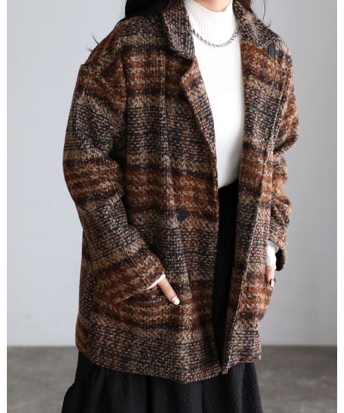 sakishimatokyo（サキシマトーキョー）の「チェックオーバージャケット（テーラードジャケット・レディース・ベージュ/ネイビー/ブラウン/ピンク・FREE）」の17枚目の写真