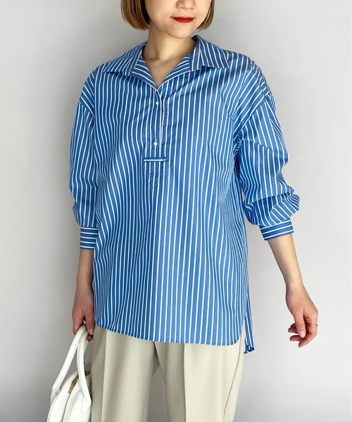 BE NEAT（ビーニート）の「パール釦スキッパーシャツ（シャツ/ブラウス・レディース・ベージュ/サックスブルー・M）」の18枚目の写真