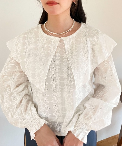 EPIMI E'PIMMY(エピミエピミー)の「〈Set upにも〉ビックカラーコットンレースブラウス(シャツ/ブラウス・レディース・オフホワイト/ベージュ/ブラック・MEDIUM)」の17枚目の写真