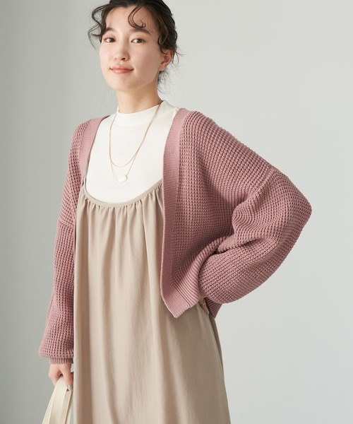 earth music&ecology(アースミュージックアンドエコロジー)の「ショート丈ルーズシルエットカーディガン*(カーディガン/ボレロ・レディース・ピンク/アイボリー/ブルーグレー・FREE)」の3枚目の写真