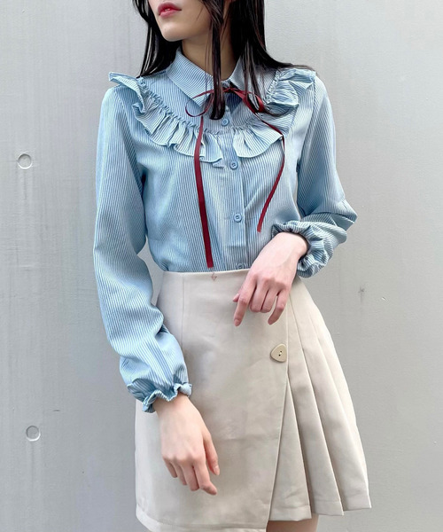 titty＆Co. PETIT（ティティアンドコープティ）の「【titty&Co.PETIT】デコルテフリルリボンタイブラウス（シャツ/ブラウス・レディース・ホワイト/ピンク/ブルー・FREE）」の12枚目の写真