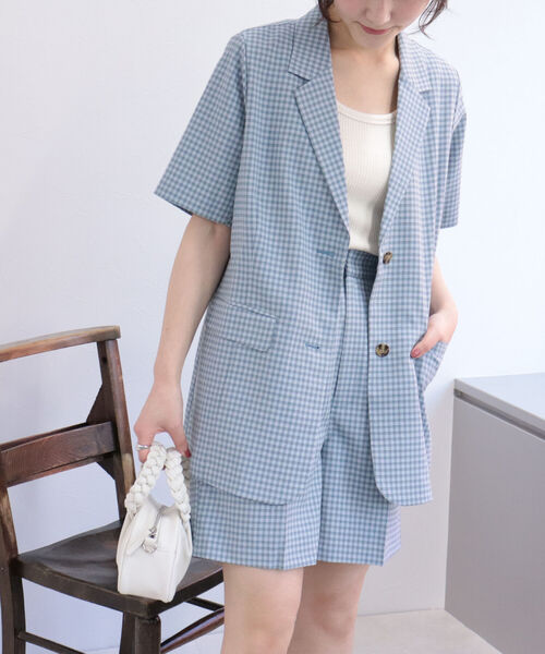 fredy emue(フレディエミュ)の「チェック柄半袖ジャケット(セットアップ可能)(テーラードジャケット・レディース・ブルー系その他/ブラック系その他・38)」の17枚目の写真