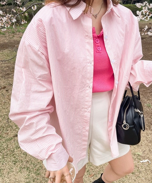 frunco(フランコ)の「ストライプレギュラーカラーシャツ(シャツ/ブラウス・レディース・ブルー/レッド/グリーン/パープル/ブラック/ネイビー・FREE)」の6枚目の写真