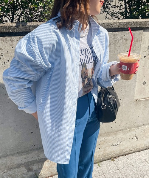 frunco(フランコ)の「ストライプレギュラーカラーシャツ(シャツ/ブラウス・レディース・ブルー/レッド/グリーン/パープル/ブラック/ネイビー・FREE)」の4枚目の写真