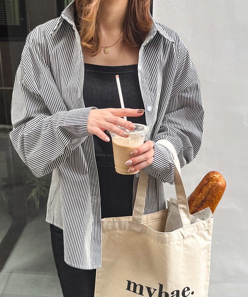 frunco(フランコ)の「ストライプレギュラーカラーシャツ(シャツ/ブラウス・レディース・ブルー/レッド/グリーン/パープル/ブラック/ネイビー・FREE)」の2枚目の写真