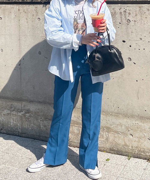 frunco(フランコ)の「ストライプレギュラーカラーシャツ(シャツ/ブラウス・レディース・ブルー/レッド/グリーン/パープル/ブラック/ネイビー・FREE)」の16枚目の写真