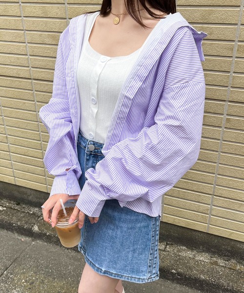 frunco(フランコ)の「ストライプレギュラーカラーシャツ(シャツ/ブラウス・レディース・ブルー/レッド/グリーン/パープル/ブラック/ネイビー・FREE)」の18枚目の写真