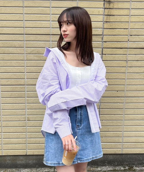 frunco(フランコ)の「ストライプレギュラーカラーシャツ(シャツ/ブラウス・レディース・ブルー/レッド/グリーン/パープル/ブラック/ネイビー・FREE)」の19枚目の写真