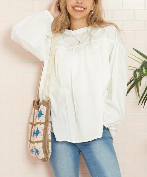 anap mimpi(アナップミンピ)の「2WAYタッセル付きギャザースモック(Tシャツ/カットソー・レディース・ライトブルー/アイボリー・FREE)」の2枚目の写真