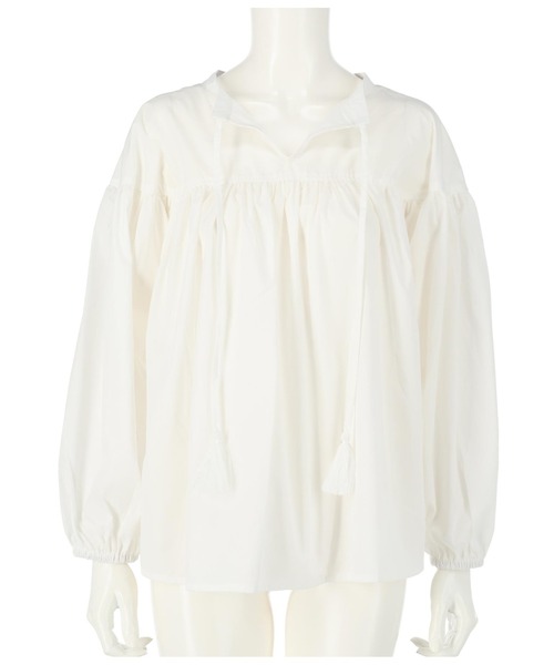 anap mimpi(アナップミンピ)の「2WAYタッセル付きギャザースモック(Tシャツ/カットソー・レディース・ライトブルー/アイボリー・FREE)」の3枚目の写真