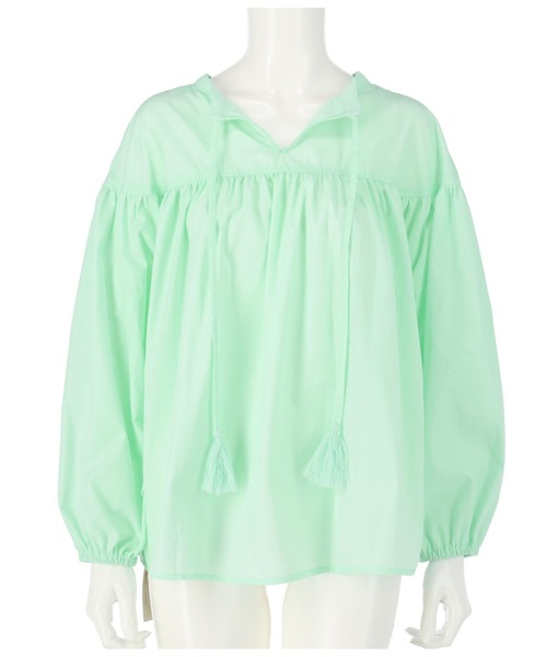 anap mimpi(アナップミンピ)の「2WAYタッセル付きギャザースモック(Tシャツ/カットソー・レディース・ライトブルー/アイボリー・FREE)」の4枚目の写真