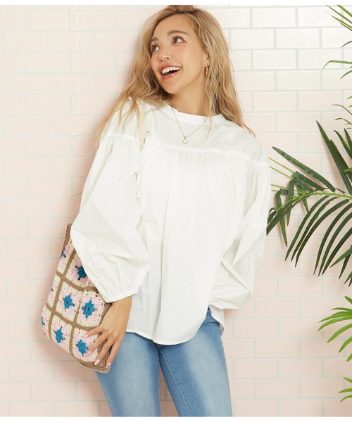 anap mimpi(アナップミンピ)の「2WAYタッセル付きギャザースモック(Tシャツ/カットソー・レディース・ライトブルー/アイボリー・FREE)」の12枚目の写真