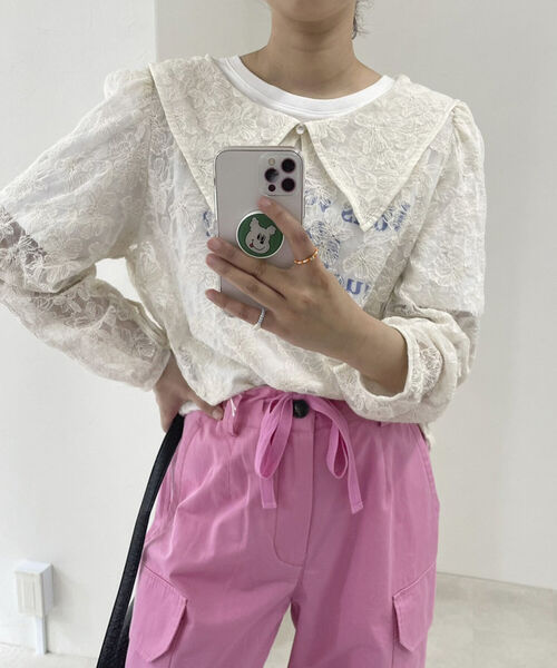 fredy emue（フレディエミュ）の「チュール刺繍 2WAYブラウス（シャツ/ブラウス・レディース・アイボリー/ブラック・38）」の2枚目の写真