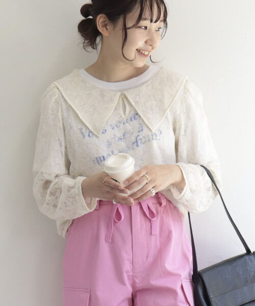 fredy emue（フレディエミュ）の「チュール刺繍 2WAYブラウス（シャツ/ブラウス・レディース・アイボリー/ブラック・38）」の11枚目の写真