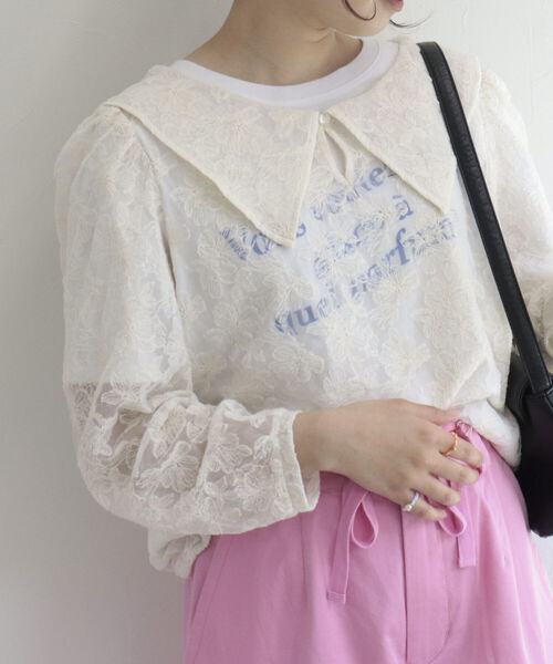 fredy emue（フレディエミュ）の「チュール刺繍 2WAYブラウス（シャツ/ブラウス・レディース・アイボリー/ブラック・38）」の6枚目の写真