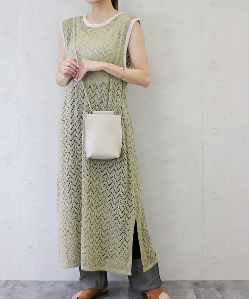 Per sist ence(パーシエンス)の「Per sist ence/パーシエンス 透かし編みニット 配色ワンピース(ワンピース・レディース・オフホワイト/ブラウン/オリーブ・FREE)」の14枚目の写真