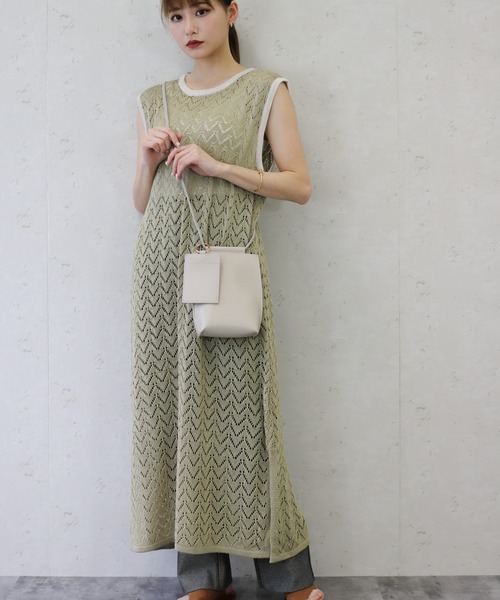 Per sist ence(パーシエンス)の「Per sist ence/パーシエンス 透かし編みニット 配色ワンピース(ワンピース・レディース・オフホワイト/ブラウン/オリーブ・FREE)」の15枚目の写真