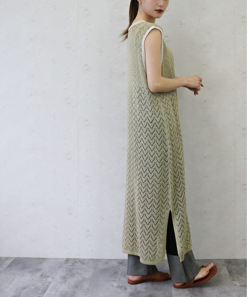 Per sist ence(パーシエンス)の「Per sist ence/パーシエンス 透かし編みニット 配色ワンピース(ワンピース・レディース・オフホワイト/ブラウン/オリーブ・FREE)」の19枚目の写真