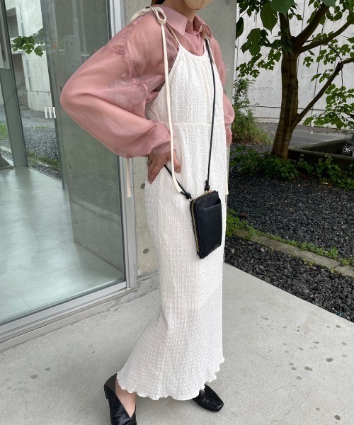 nemne store（ネンネストア）の「【低身長用サイズあり】ぽこぽこリボンキャミワンピース（ワンピース・レディース・グリーン/アイボリー・SMALL/MEDIUM）」の6枚目の写真