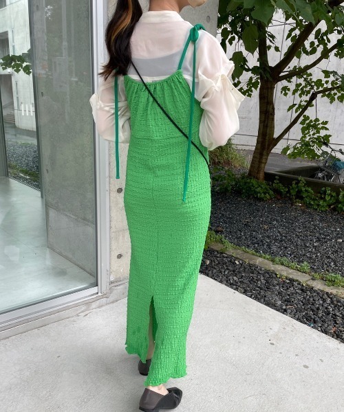 nemne store（ネンネストア）の「【低身長用サイズあり】ぽこぽこリボンキャミワンピース（ワンピース・レディース・グリーン/アイボリー・SMALL/MEDIUM）」の17枚目の写真