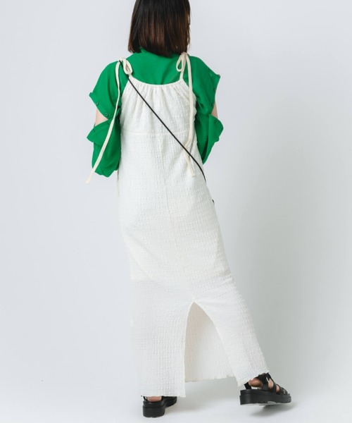 nemne store（ネンネストア）の「【低身長用サイズあり】ぽこぽこリボンキャミワンピース（ワンピース・レディース・グリーン/アイボリー・SMALL/MEDIUM）」の5枚目の写真